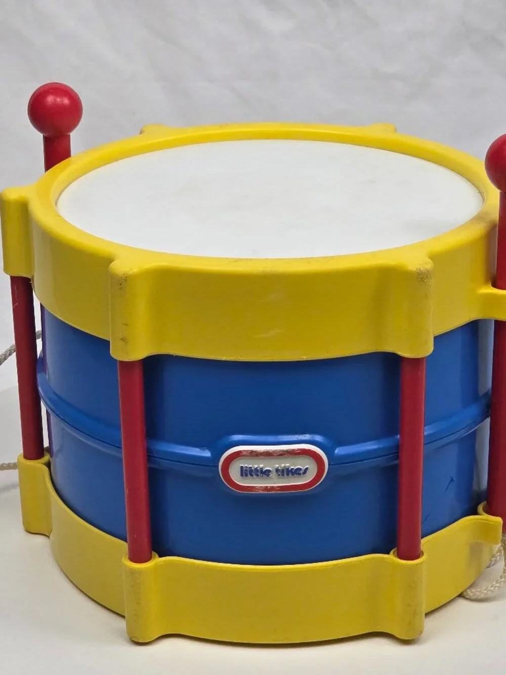 Vintage Little Tikes Toy Drum w/ Drumsticks Red Blue Yellow Plastic Musical Drum